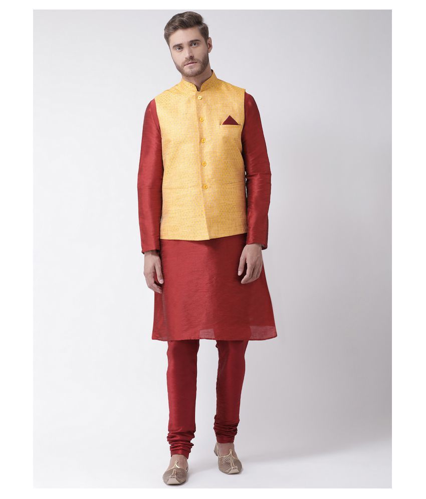     			Deyann Yellow Silk Kurta Pyjama Set