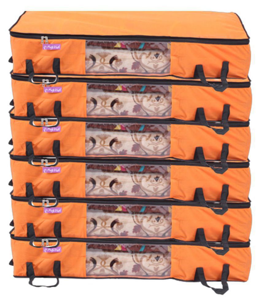     			Prettykrafts Long Underbed Storage Bag, Storage Organizer, Blanket Cover with Side Handles (Set of 6 pcs)