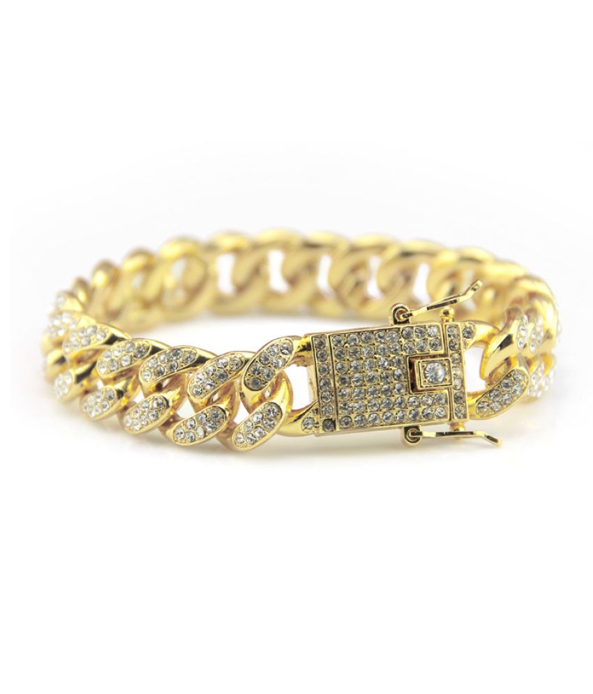 PAY 1PC Gold Color Men's Fashion Jewellery Hip Hop Rhinestone Bracelet ...