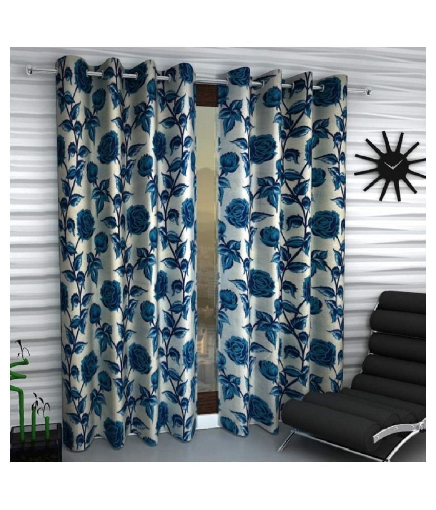     			Tanishka Fabs Semi-Transparent Curtain 9 ft ( Pack of 2 ) - Blue