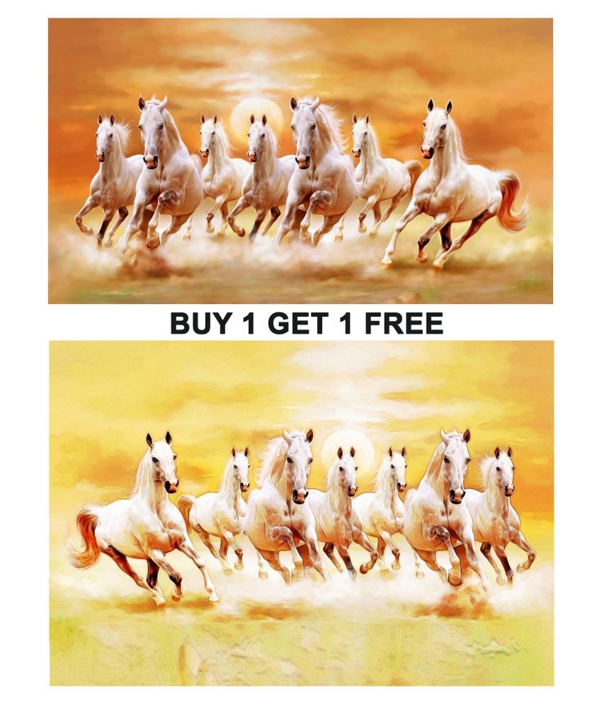 wallpics vastu 7 lucky running horse Waterproof Paper Photo Wall Poster