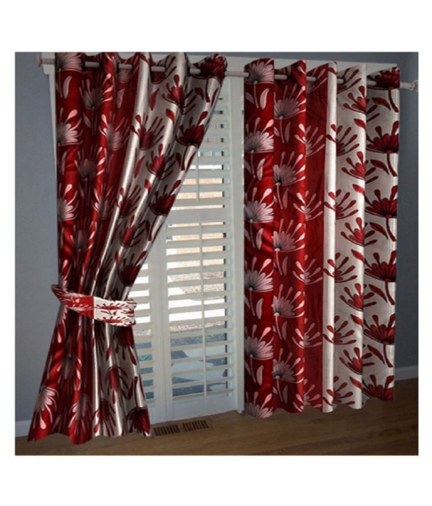     			Tanishka Fabs Semi-Transparent Curtain 9 ft ( Pack of 2 ) - Red