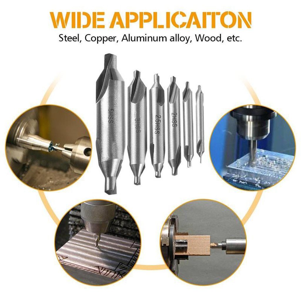 6pc Combined HSS Center Drill Countersink Bit Lathe Mill Tackle Tool Set New