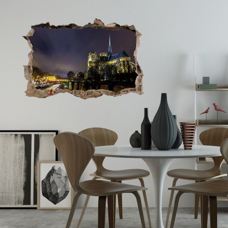 Notre Dame De Paris Nightscape Wall Decor Sticker Removable Self