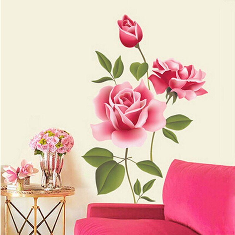 Rose Flower Wall Stickers Romantic Love Kitchen Wall Art Decals Home Decor Removable Vinyl Buy