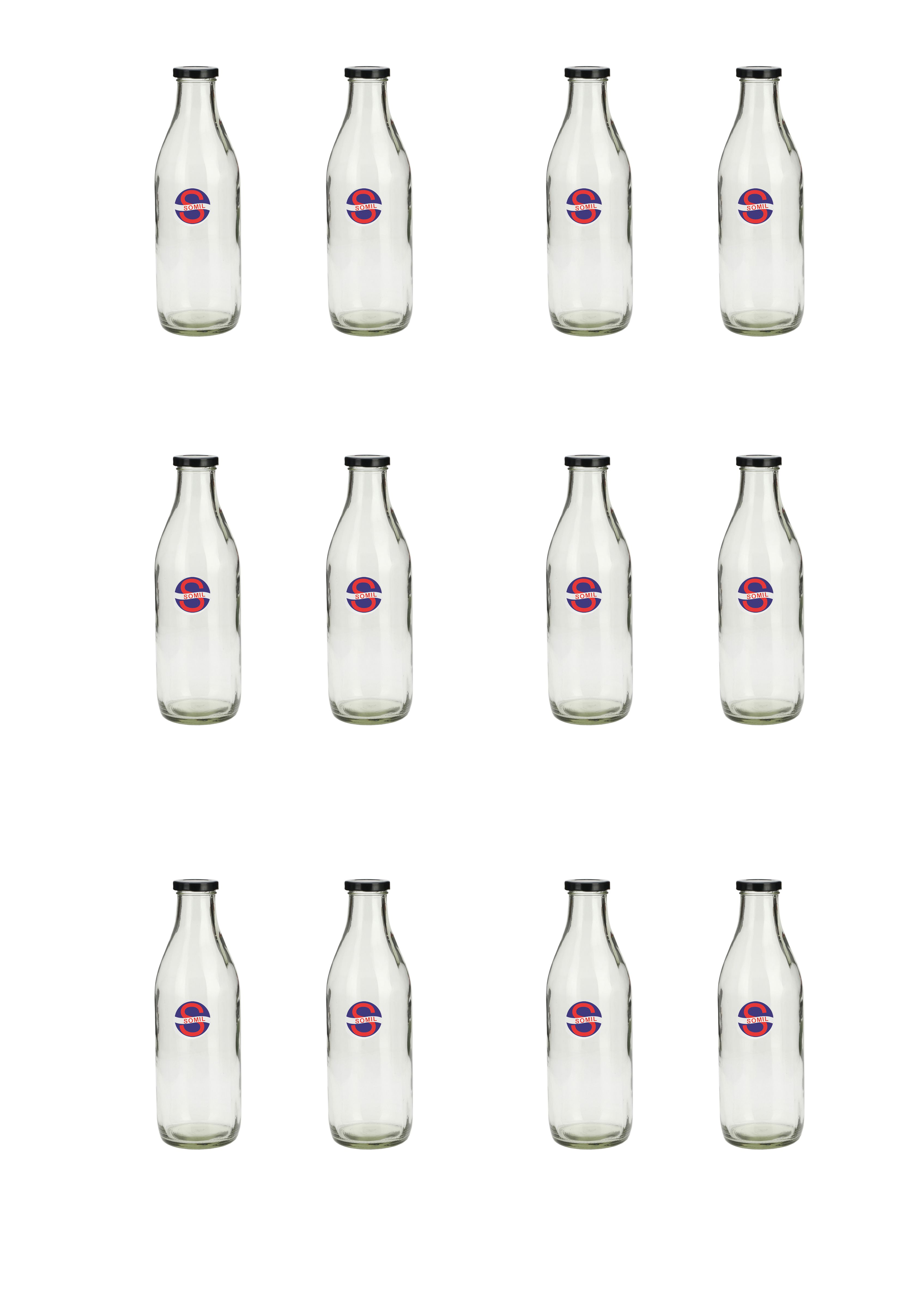    			Somil Glass Storage Bottle, Transparent, Pack Of 12, 1000 ml
