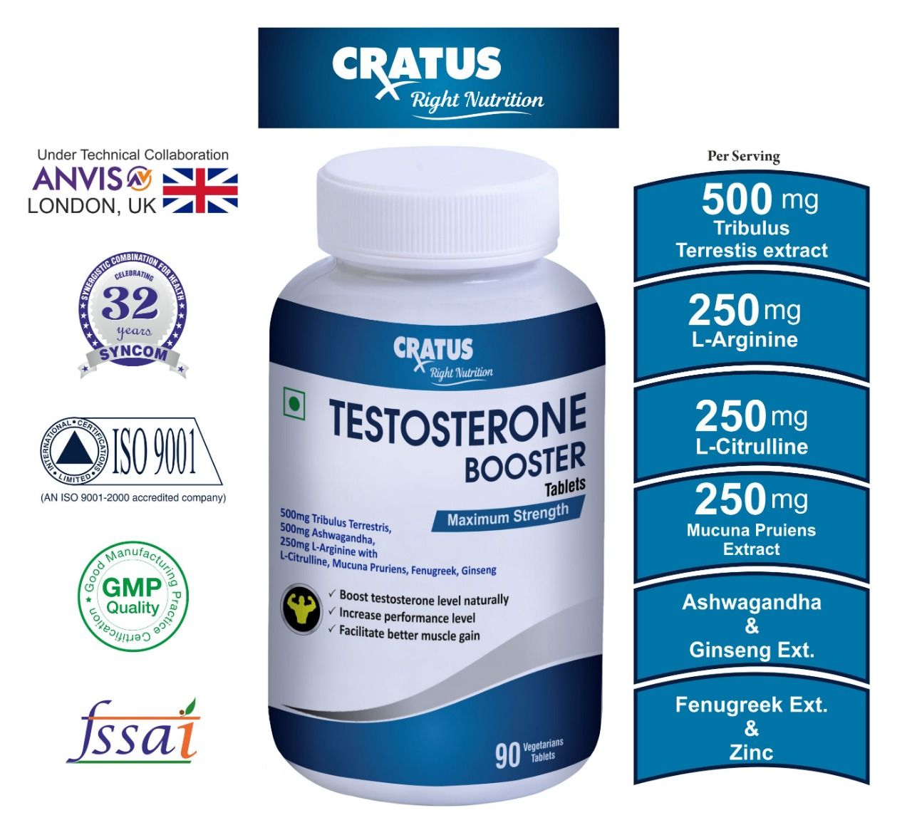 Cratus Testosterone Booster Maximum Strength Supplement With Tribulus Terrestris Ashwagandha 5349
