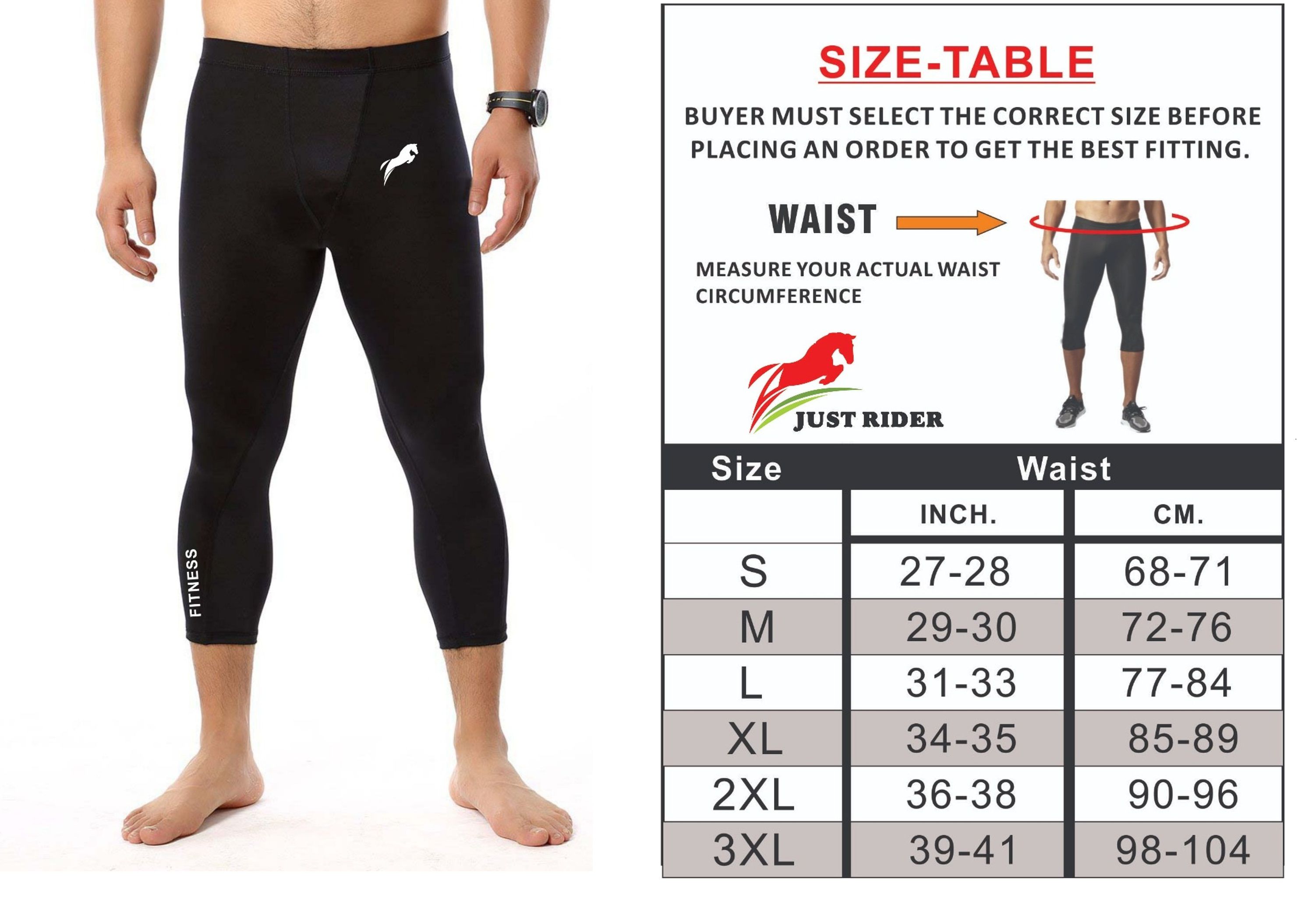     			Just Rider 100% Polyester Compression Pants Running Tights 3/4 Tights Capri Pants Leggings
