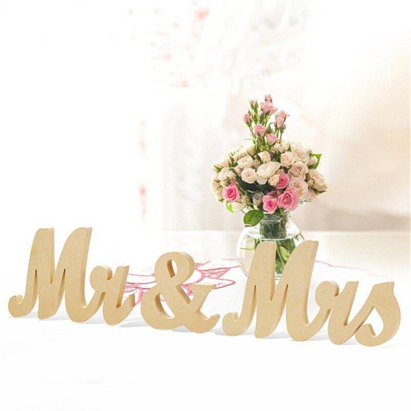 3pcs Set Mr Mrs Wedding Wooden Signs Diy Party Decoration Gold