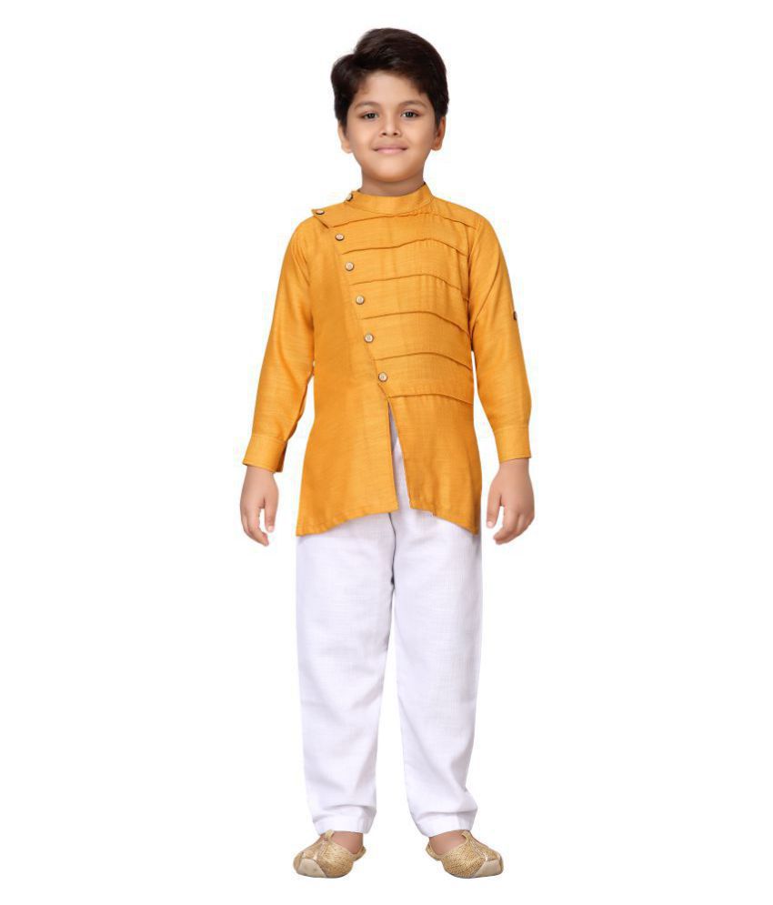     			AJ Dezines Kids Party Wear Yellow Color Kurta Pajama Set For Boys