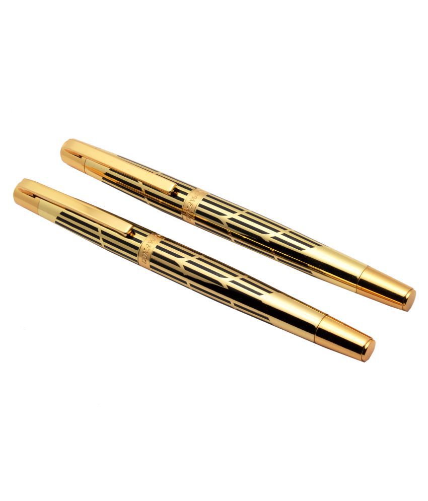     			Set Of 2 - Dikawen 8017 Heritage Gold Fountain Pens Medium Nib