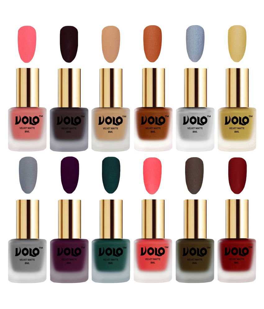     			VOLO Velvet Dull Matte Bold Colors Nail Polish Pack Of 12 Multi 96 mL