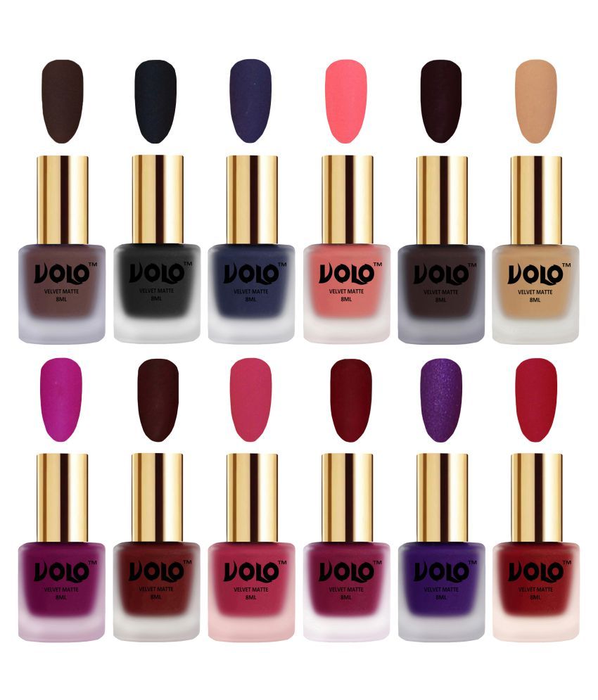     			VOLO Velvet Dull Matte Bold Colors Nail Polish Pack Of 12 Multi 96 mL