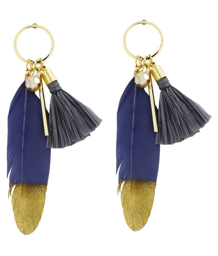 ZIVOM® Stylish Trendy Young Grey Gold Long Tassel Feather Earring for Women