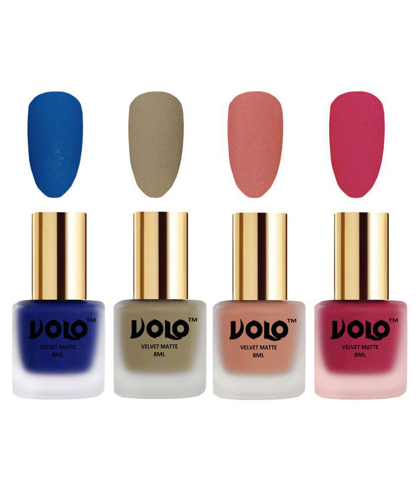     			VOLO Velvet Dull Matte Posh Shades Nail Polish Blue,Nude,Peach, Pink Matte Pack of 4 32 mL