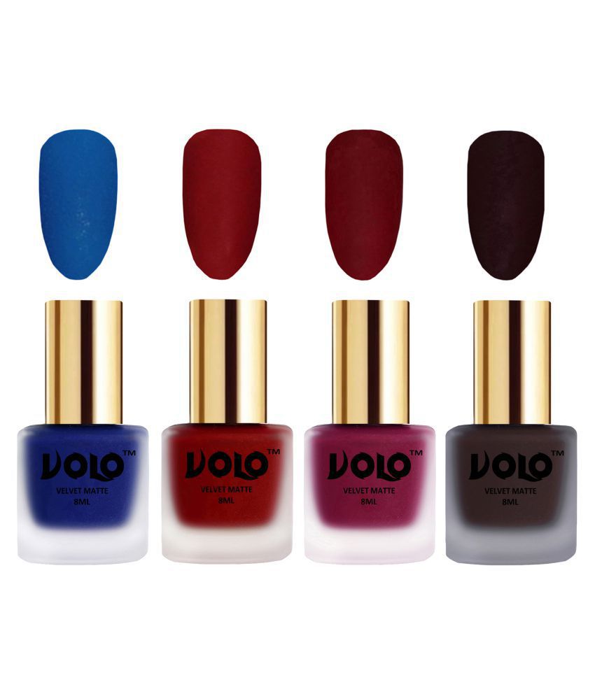    			VOLO Velvet Dull Matte Posh Shades Nail Polish Blue,Red,Red, Wine Matte Pack of 4 32 mL