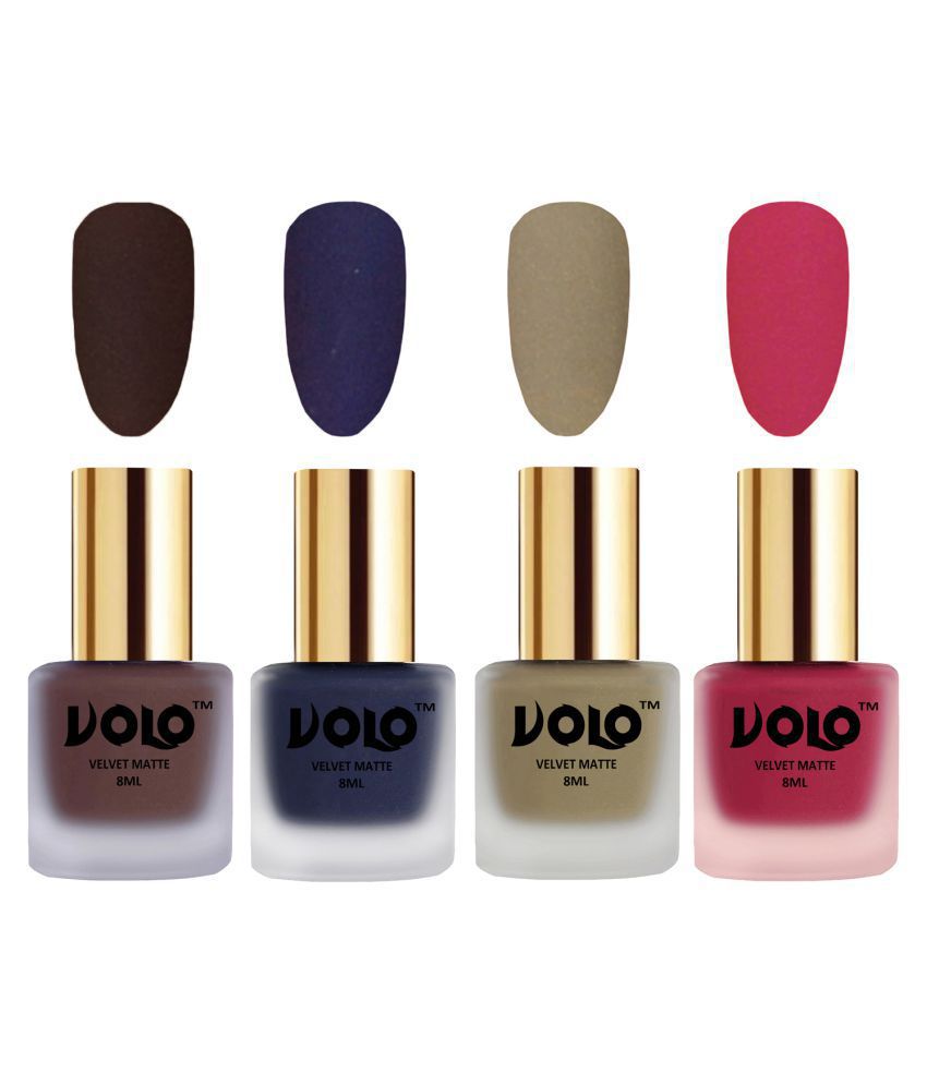     			VOLO Velvet Dull Matte Posh Shades Nail Polish Brown,Blue,Nude, Pink Matte Pack of 4 32 mL