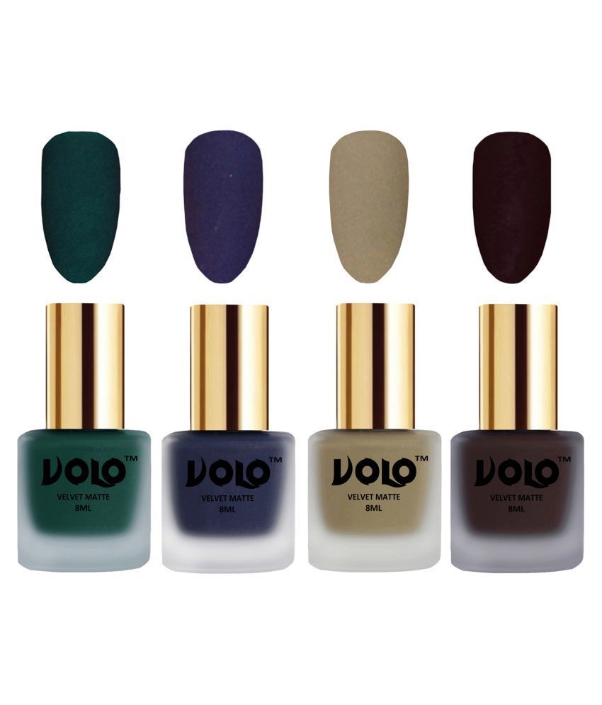     			VOLO Velvet Dull Matte Posh Shades Nail Polish Green,Blue,Nude, Wine Matte Pack of 4 32 mL