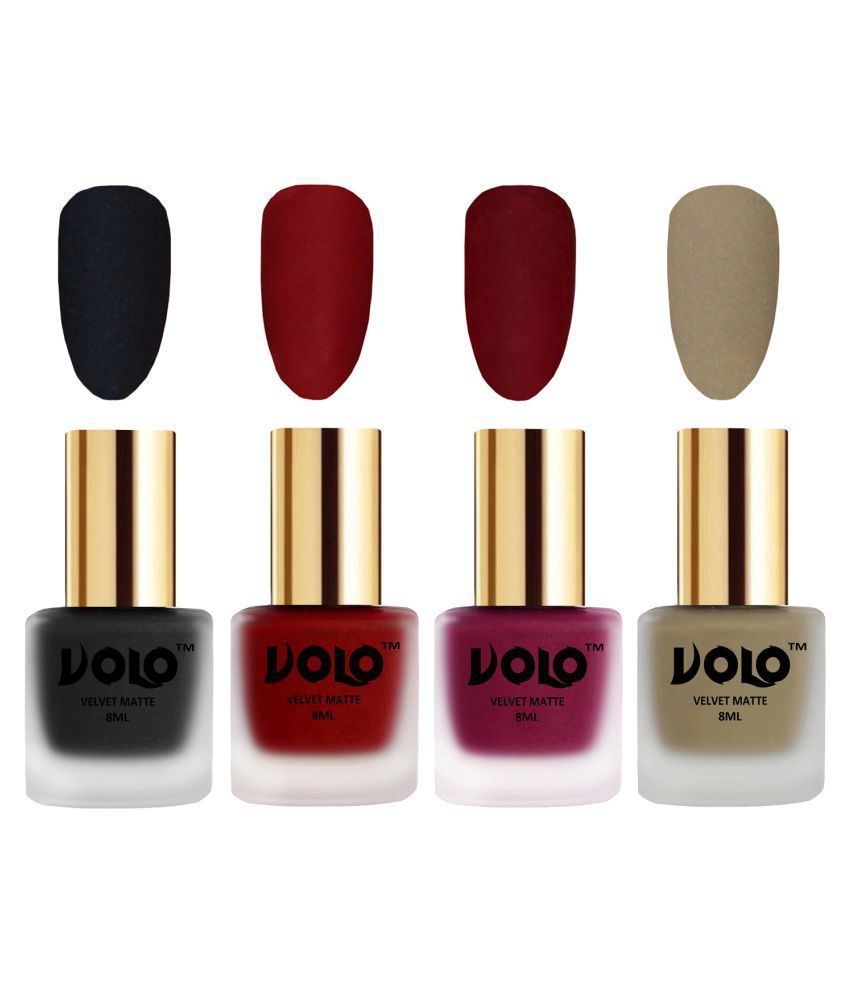     			VOLO Velvet Dull Matte Posh Shades Nail Polish Black,Red,Red, Nude Matte Pack of 4 32 mL