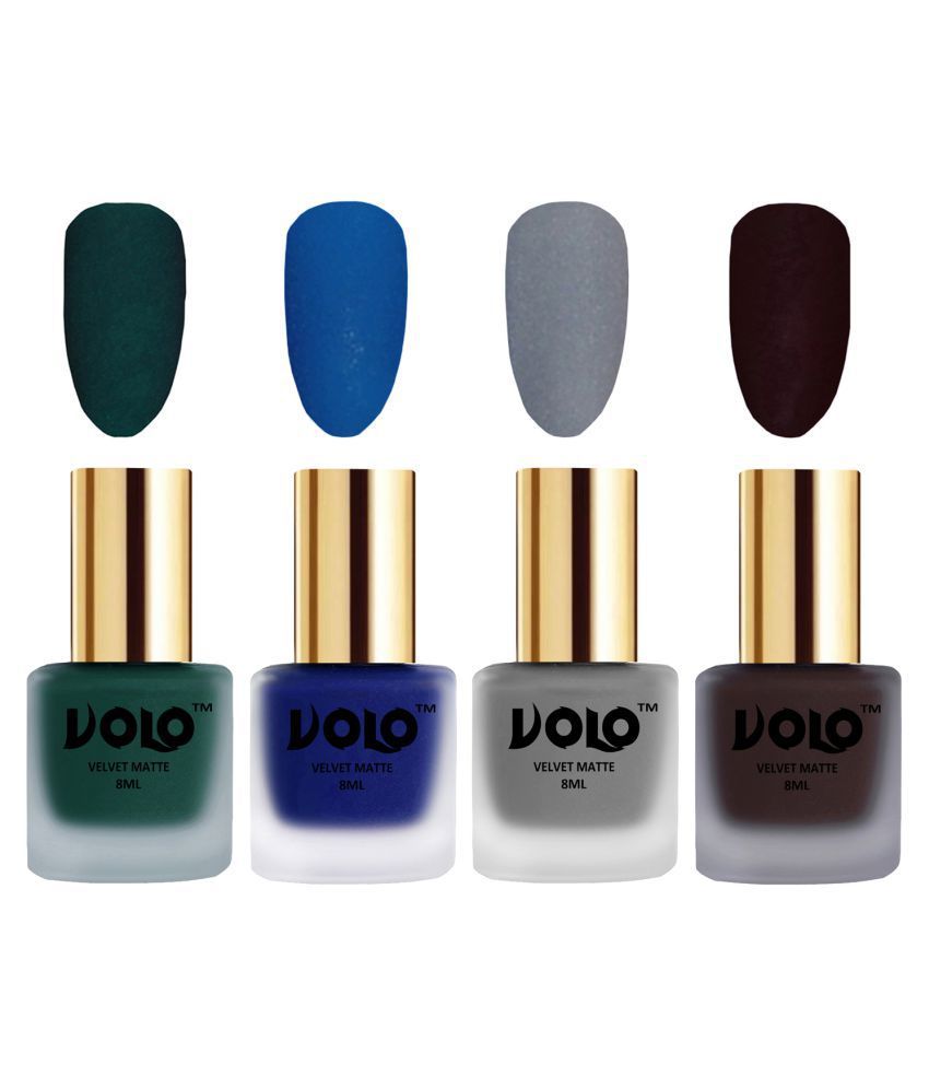     			VOLO Velvet Dull Matte Posh Shades Nail Polish Green,Blue,Grey, Wine Matte Pack of 4 32 mL