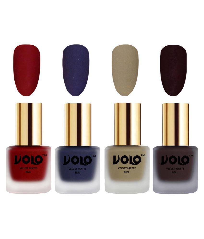     			VOLO Velvet Dull Matte Posh Shades Nail Polish Red,Blue,Nude, Wine Matte Pack of 4 32 mL