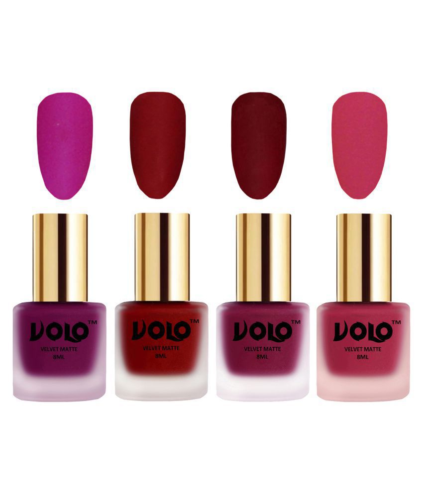     			VOLO Velvet Dull Matte Posh Shades Nail Polish Magenta,Red,Red, Pink Matte Pack of 4 32 mL