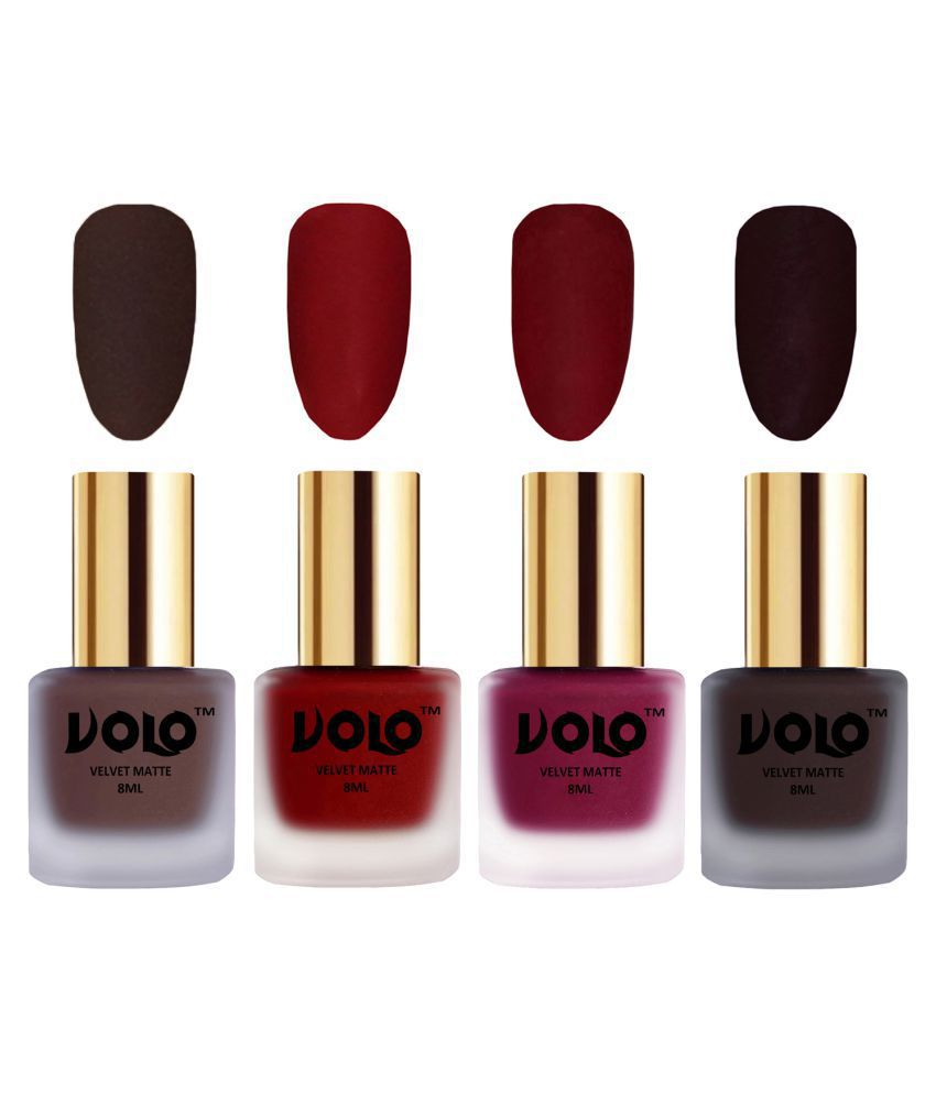     			VOLO Velvet Dull Matte Posh Shades Nail Polish Brown,Red,Red, Wine Matte Pack of 4 32 mL