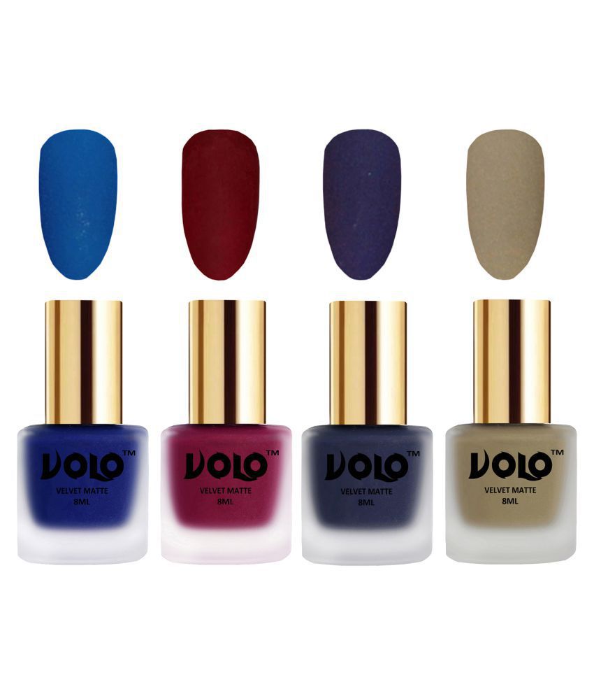     			VOLO Velvet Dull Matte Posh Shades Nail Polish Blue,Red,Blue, Nude Matte Pack of 4 32 mL