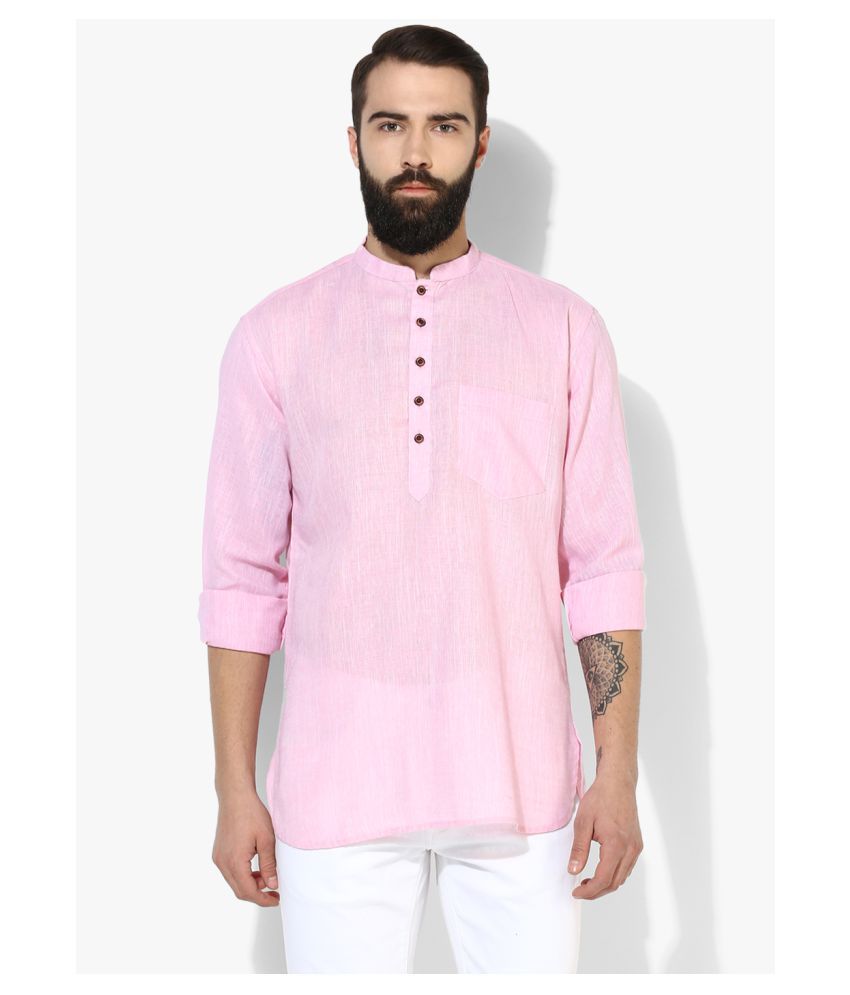     			Hangup - Pink Linen Men's Shirt Style Kurta ( Pack of 1 )