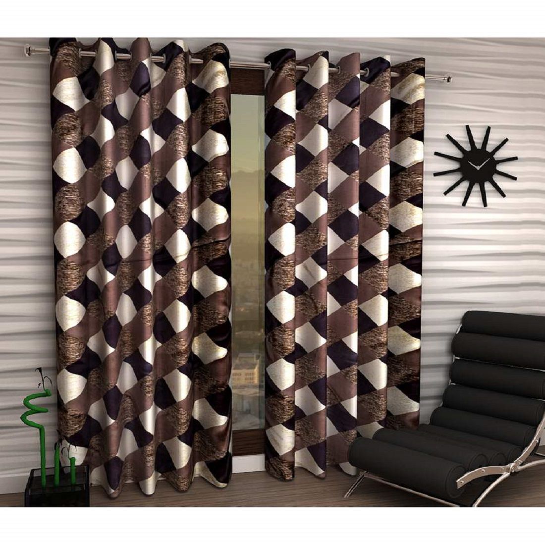     			Tanishka Fabs Semi-Transparent Curtain 7 ft ( Pack of 2 ) - Brown