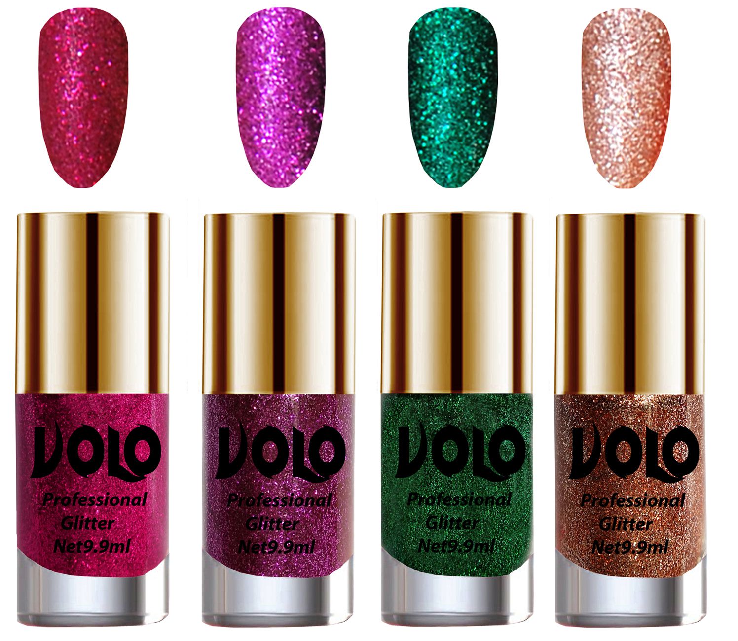     			VOLO Professionally Used Glitter Shine Nail Polish Magenta,Purple,Green Pink Pack of 4 39 mL