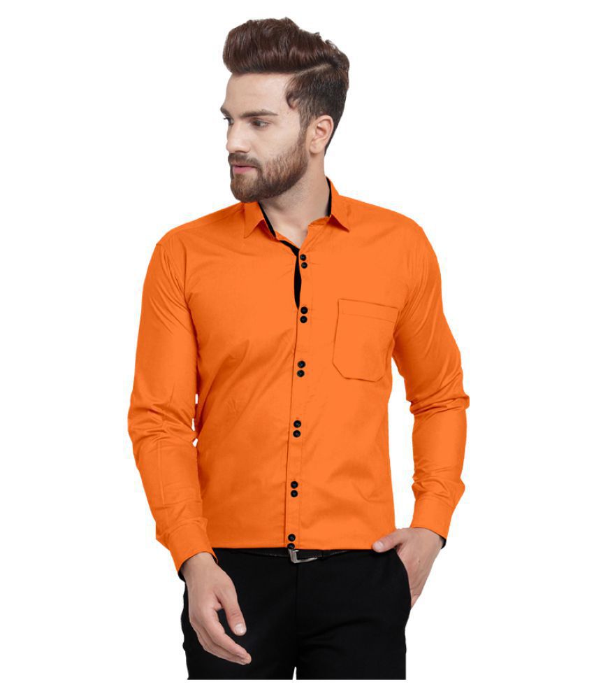 Scaglia 100 Percent Cotton Orange Solids Shirt