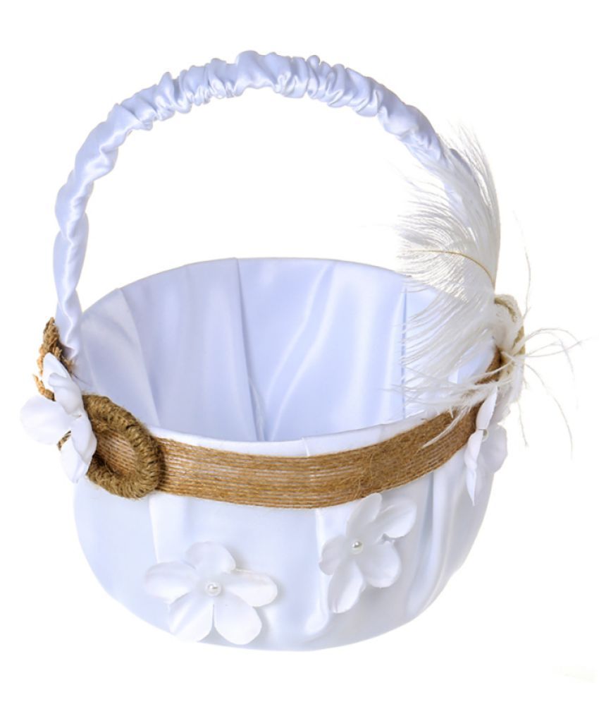 White Romantic Flower Girl Basket Ring Bearer Pillow Petals