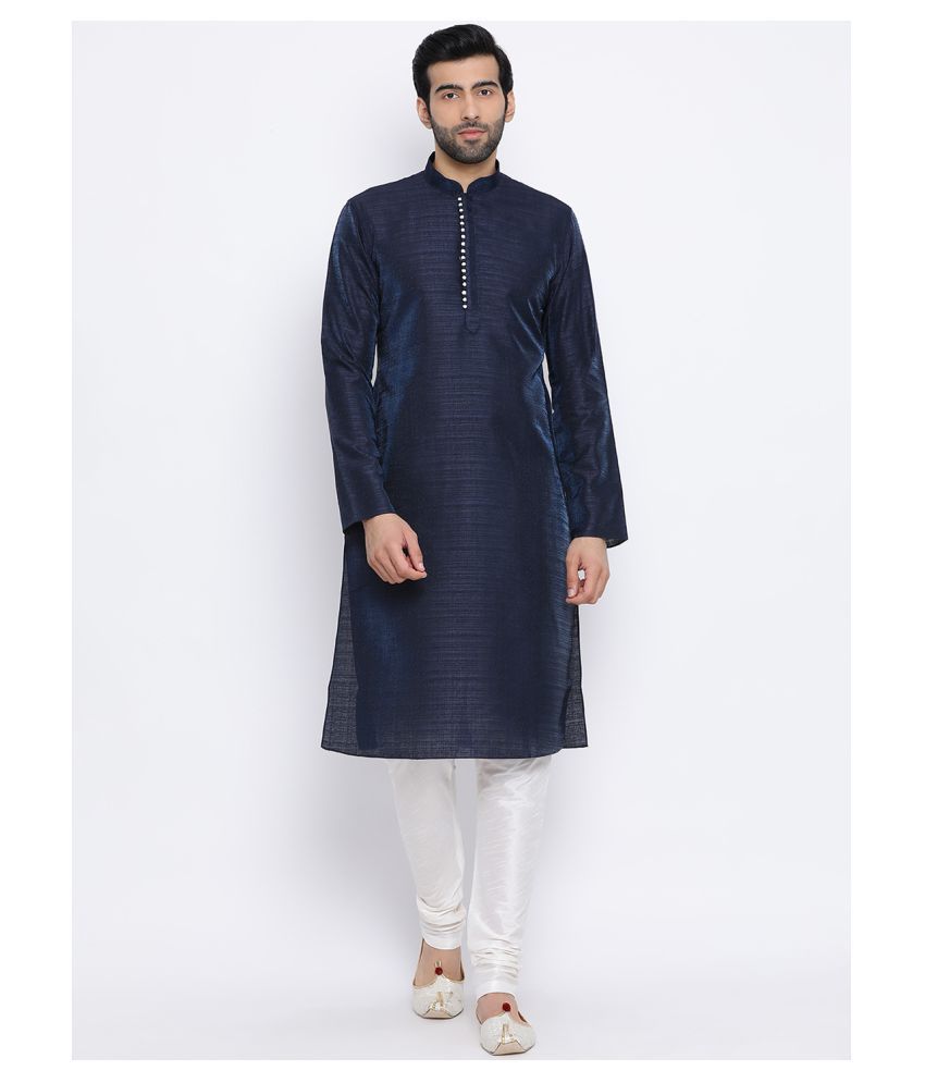 Namaskar Blue Silk Kurta Pyjama Set - Buy Namaskar Blue Silk Kurta ...