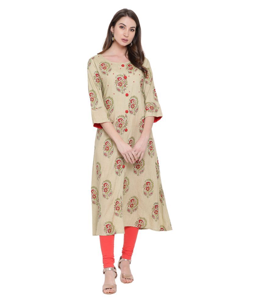     			Antaran Green Cotton A-line Kurti