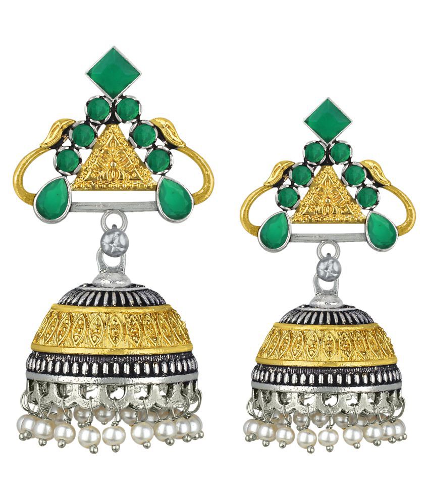     			Spargz Antique Triangular Festive Wear Two Tone Plated Ruby Jhumki Earring For Women