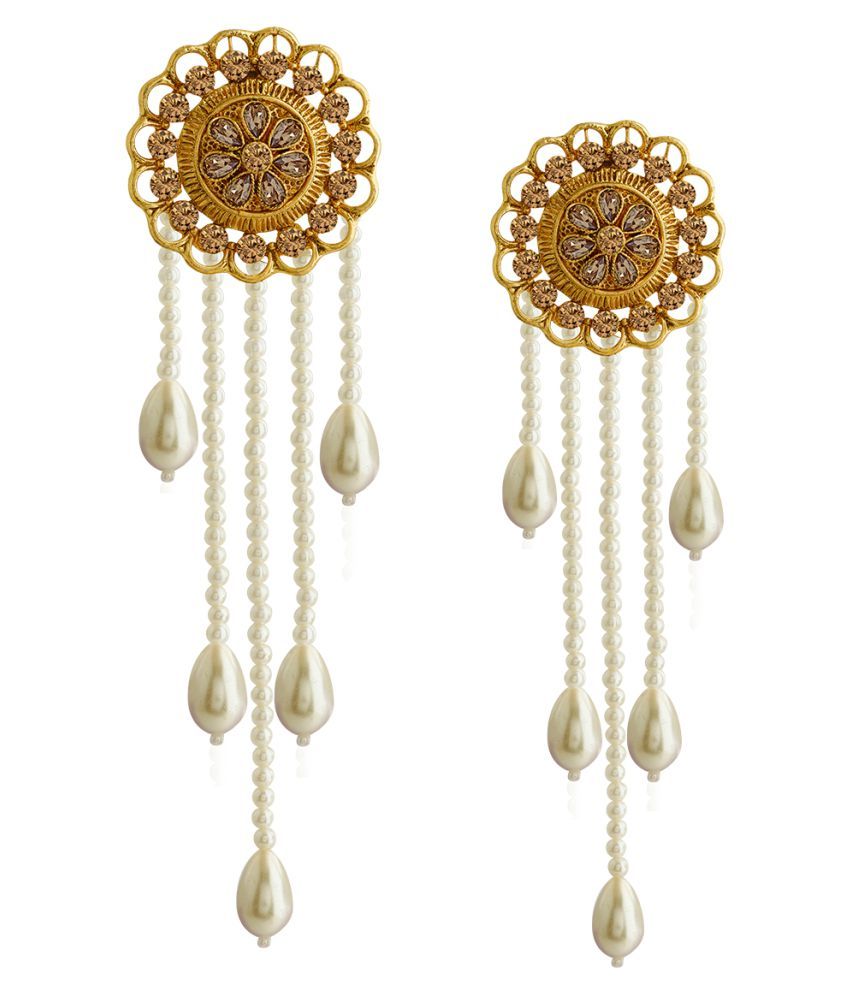     			Spargz Round Festive Gold Plated AD Stone & Pearl Dangle Earring For Women