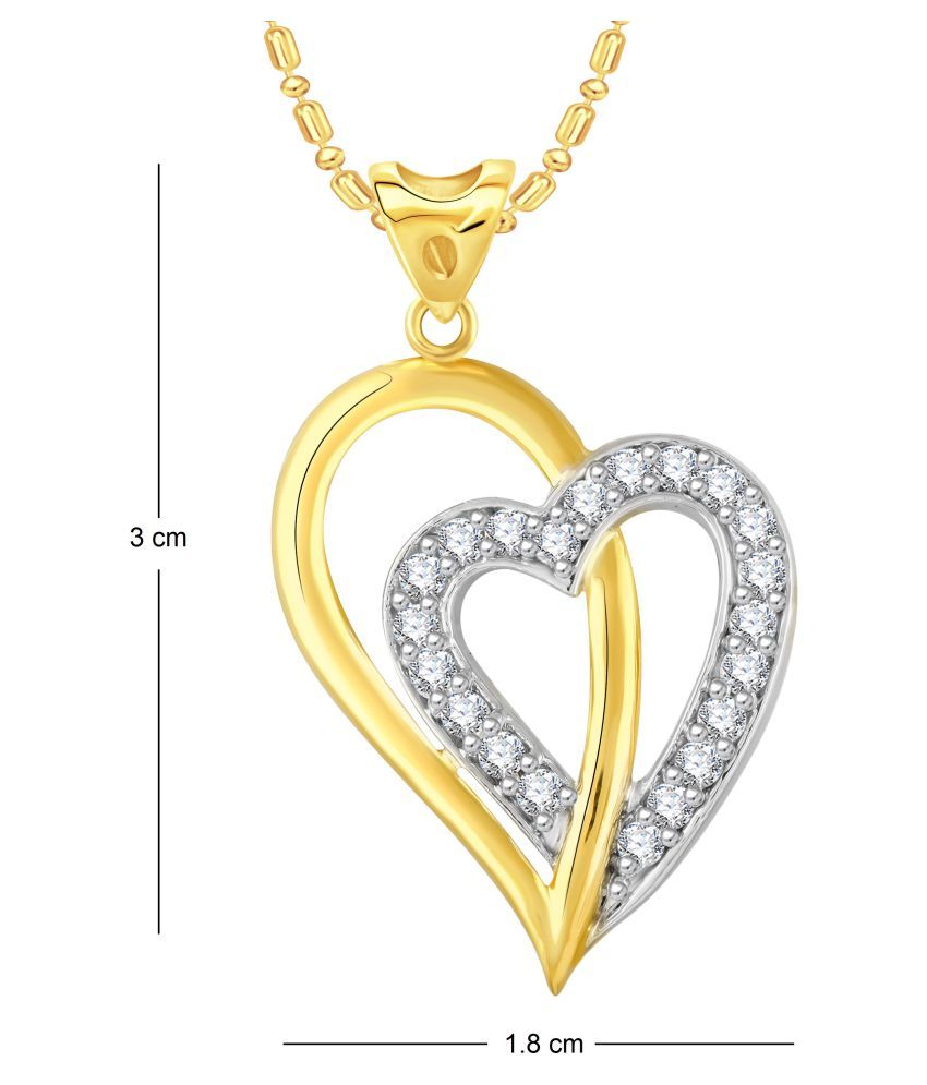 Vk Jewels Double Heart Gold And Rhodium Plated Alloy Cz American Diamond Pendant With Chain For