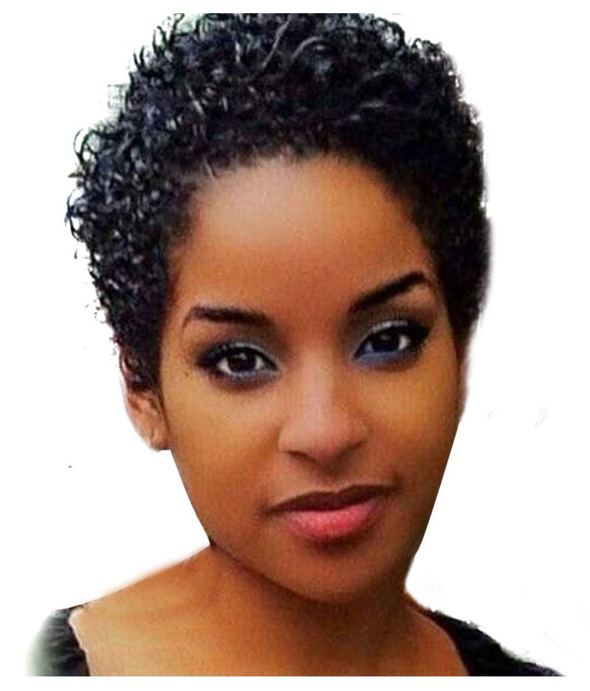 Women Short Black Front Curly Hairstyle Synthetic Hair Wigs For