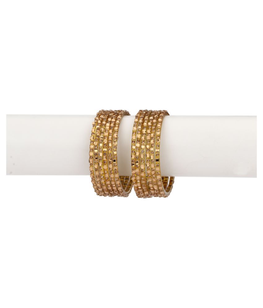     			Party Glass Bangle Set Ornamented With Beads For Spaical Look (Pack Of 12 Gold Shining & Attractive