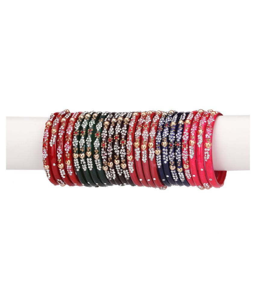    			Party Glass Bangle Set Ornamented With Beads For Spaical Look (Pack Of 2 4 Multi Shining & Attractive