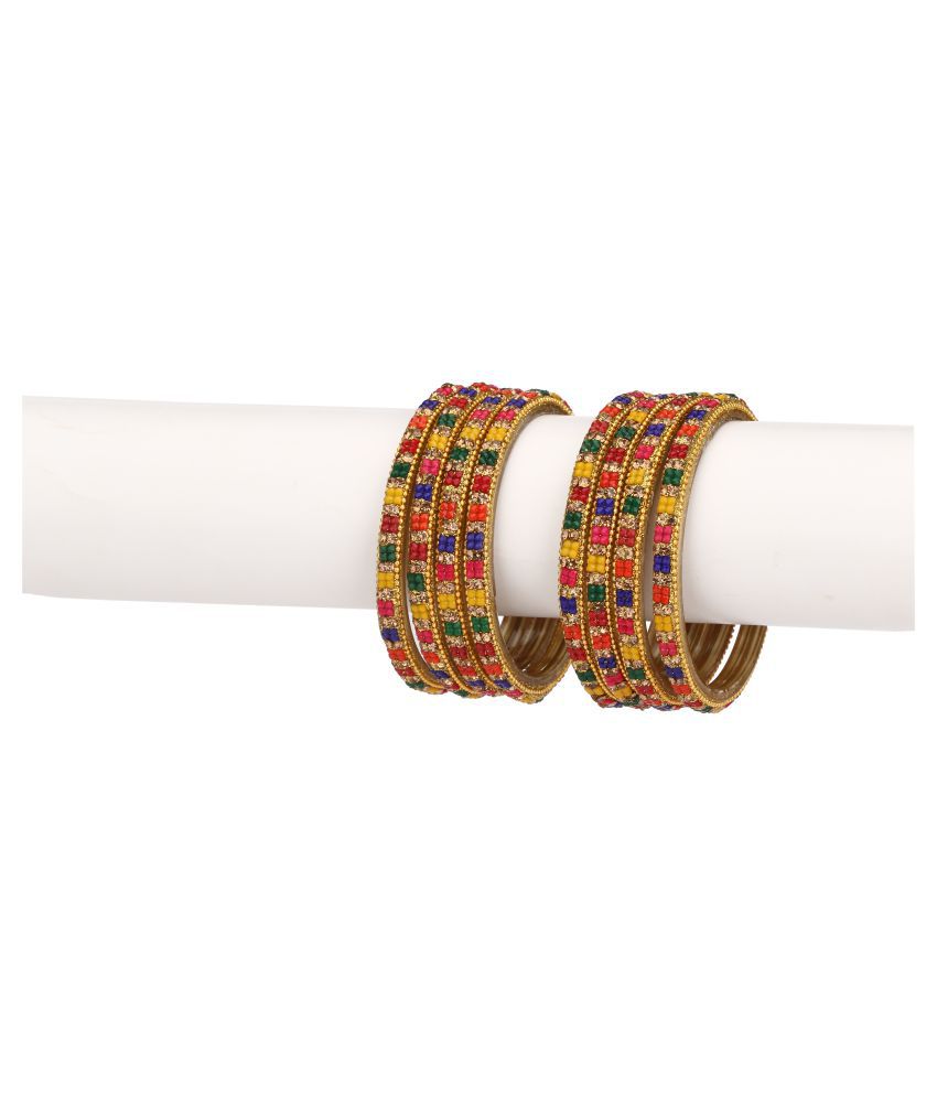     			Party Glass Bangle Set Ornamented With Beads For Spaical Look (Pack Of 4 Multi Shining & Attractive