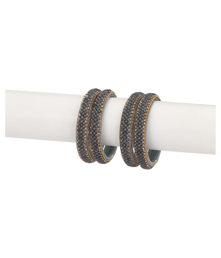     			Party Glass Bangle Set Ornamented With Beads For Spaical Look (Pack Of 4 Black Shining & Attractive