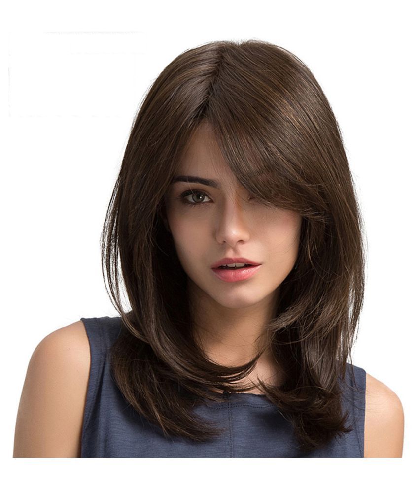 Ladies Light Brown Side Parting Long Straight Hair Synthetic