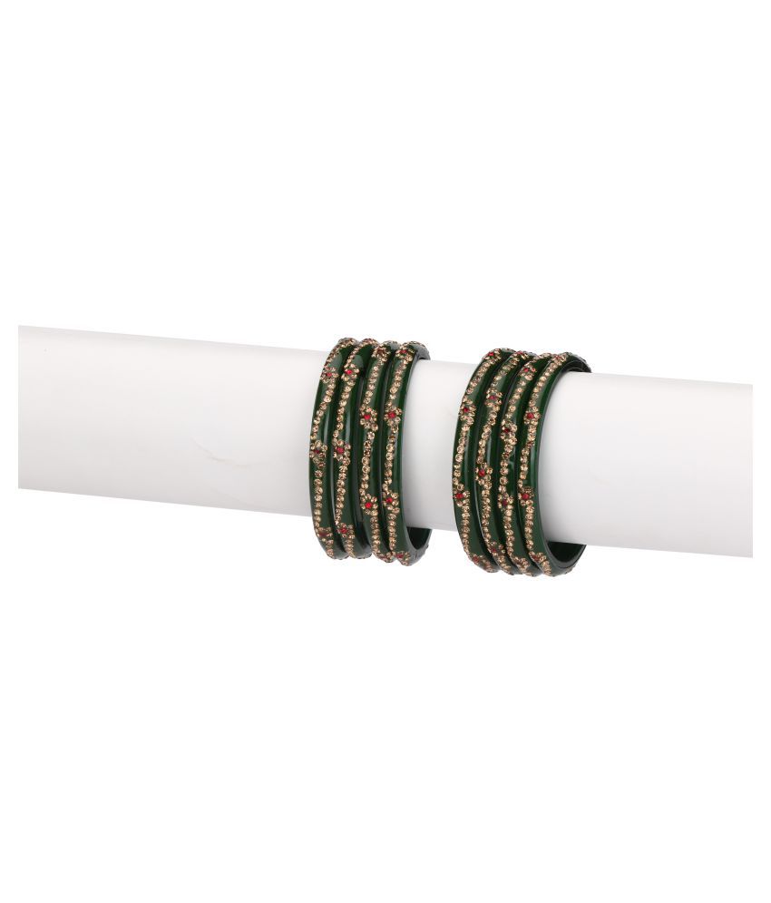     			Party Glass Bangle Set Ornamented With Beads For Spaical Look (Pack Of 8 Green Shining & Attractive