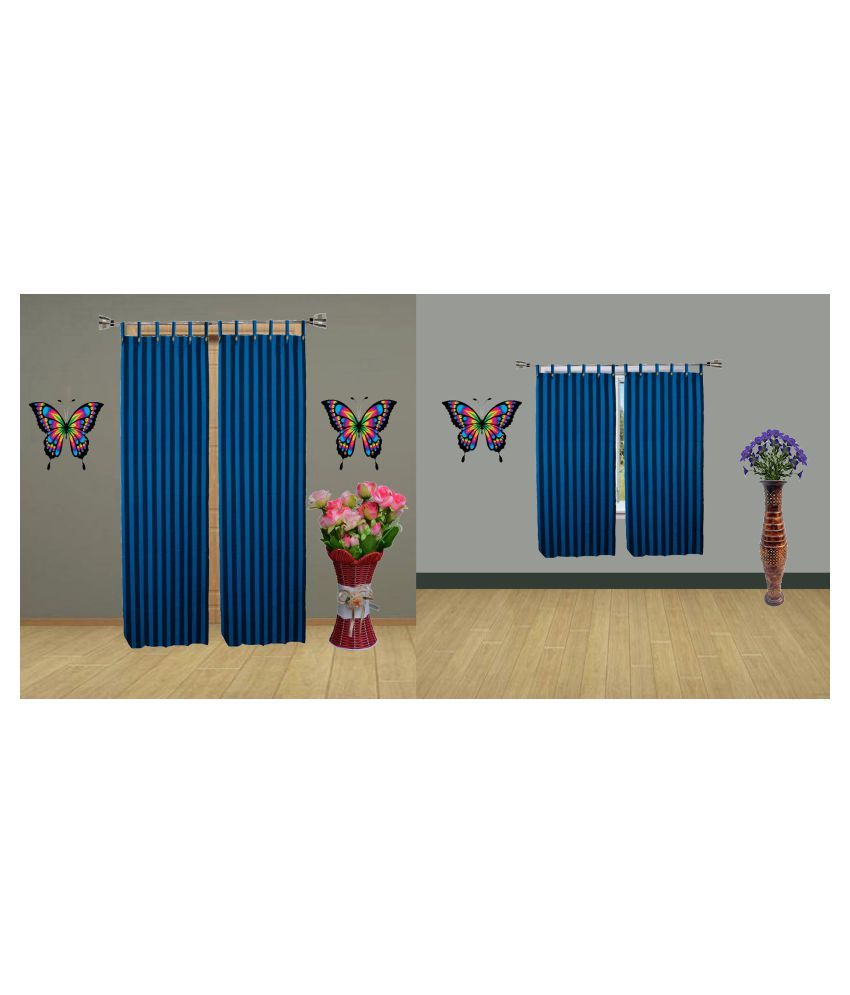     			HOMEFLY Vertical Striped Room Darkening Loop Curtain 6.5 ft ( Pack of 4 ) - Blue