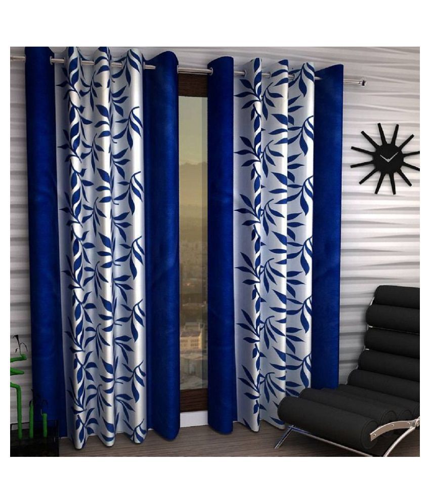     			Tanishka Fabs Semi-Transparent Curtain 7 ft ( Pack of 2 ) - Navy Blue