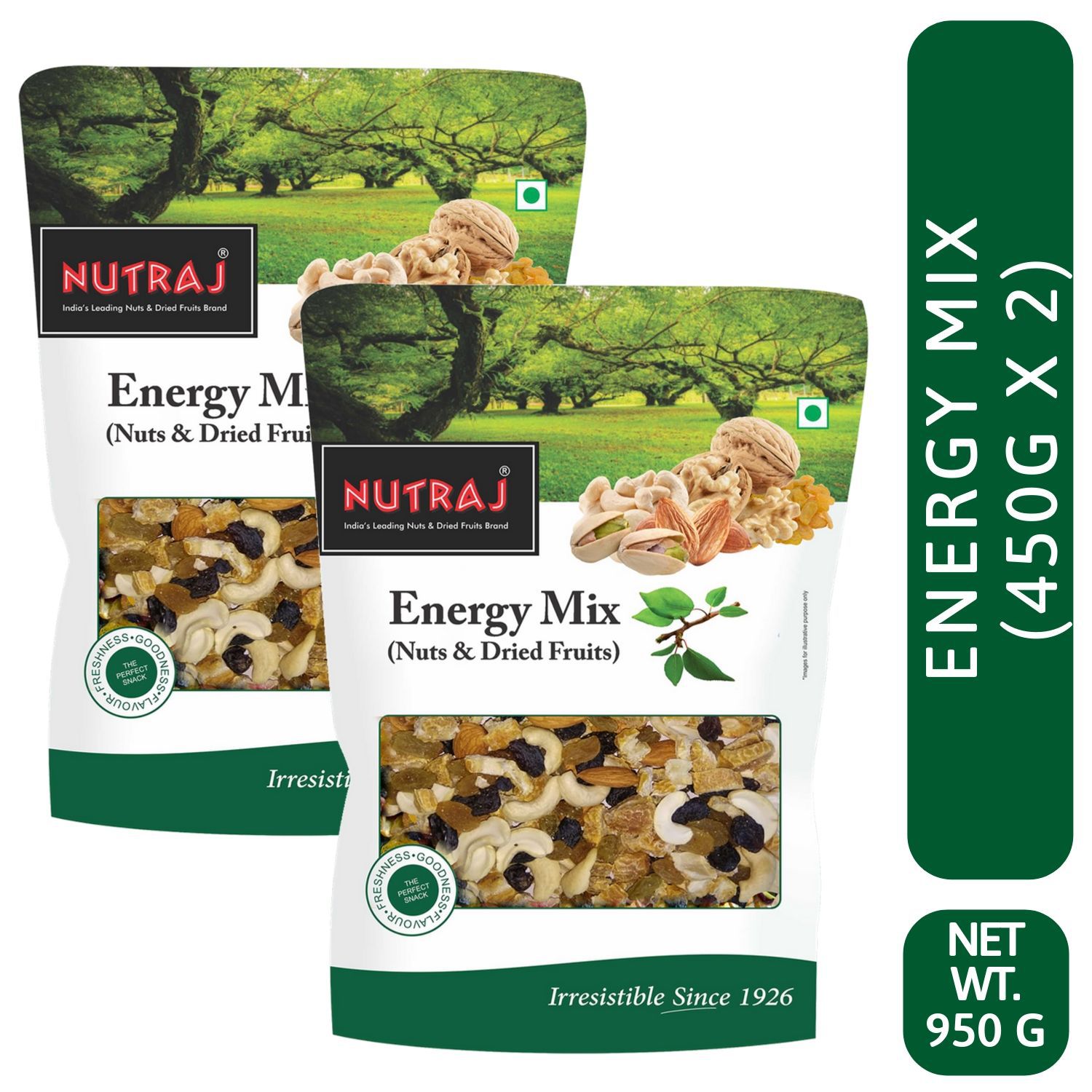 Nutraj Energy Mix 900g (2 X 450g) - (Mixed Dry Fruits - Almonds, Raisins Round, Black Raisins, Cashew Nuts & Dry Dates)