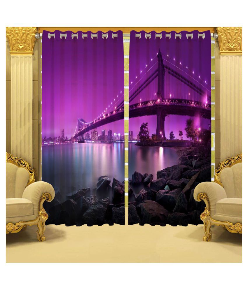     			B7 CREATIONS Set of 2 Window Semi-Transparent Eyelet Polyester Curtains Multi Color