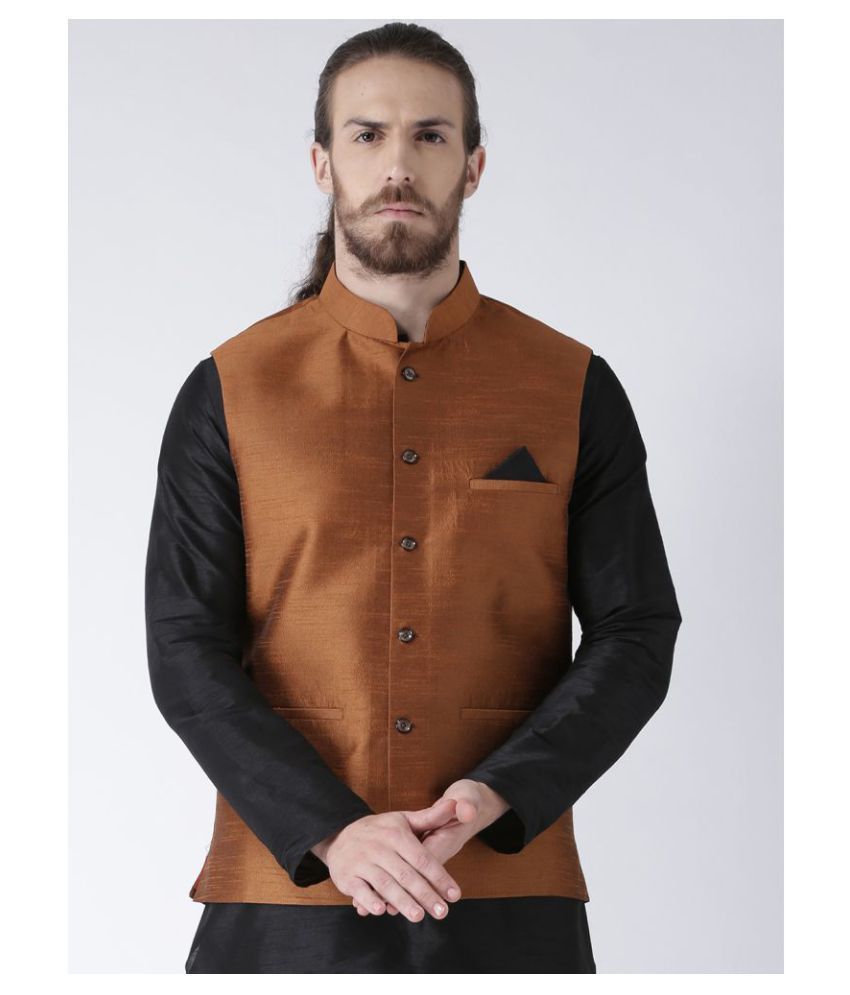     			Deyann Brown Silk Blend Nehru Jacket